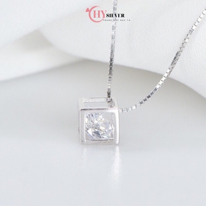 Dây chuyền bạc hộp đá lập phương cạnh 8mm dây chuyền nữ bạc thật