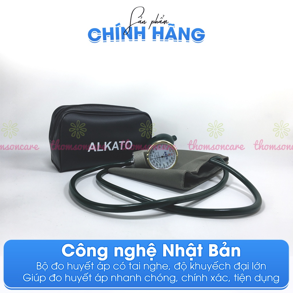 Bộ máy đo huyết áp cơ ALkato bằng quả bóp và đai quấn bắp tay, và Ống nghe Alkato - Nhập khẩu từ Nhật Bản