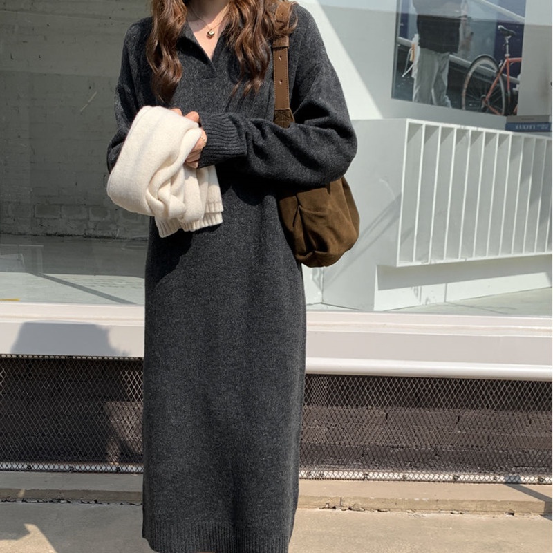 Đầm Sweater Dệt Kim Tay Dài Dày Dặn Ấm Áp Thời Trang