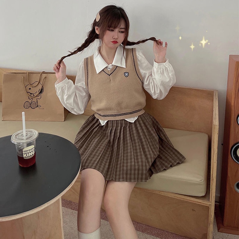 IELGY Áo sơ mi màu trắng tay dài cổ polo phong cách trẻ trung cho nữ