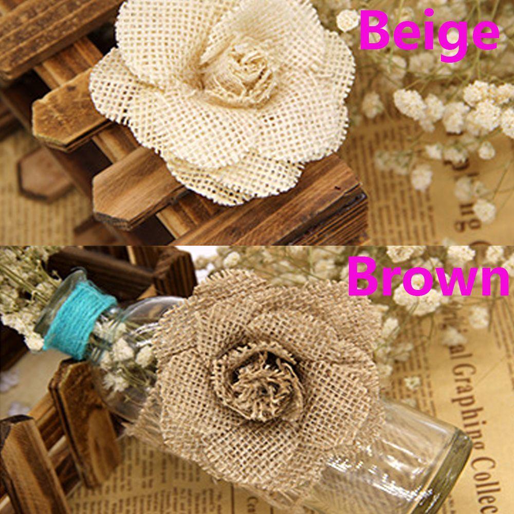 Set 2 / 6 Hoa Hồng Handmade Bằng Sợi Đay 9cm Trang Trí Nhà Cửa Thời Trang