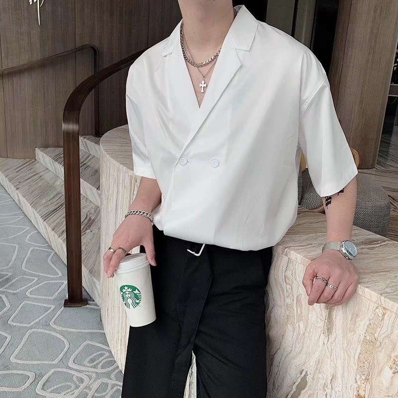 Áo Thun Tay Ngắn Cổ Chữ V Màu Trắng Trơn Đơn Giản Thời Trang Phong Cách Hàn Quốc Cho Nam