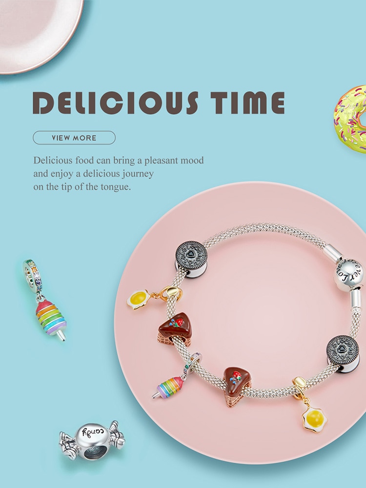 Hạt charm Bamoer BSC351 bạc thiết kế hình cây kem màu sắc cầu vồng trang trí vòng tay thời trang cho nữ