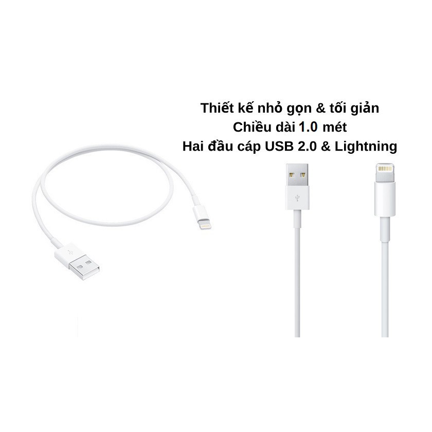 Cáp sạc lightning sạc nhanh, ổn định, không nóng máy, dây tròn, độ dài 1m, bảo hành 12 tháng