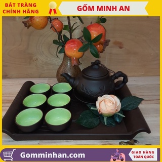 Bộ trà tử sa ấm chén tử sa trúc khay chữ nhật_ gốm sứ bát tràng- gốm minh an