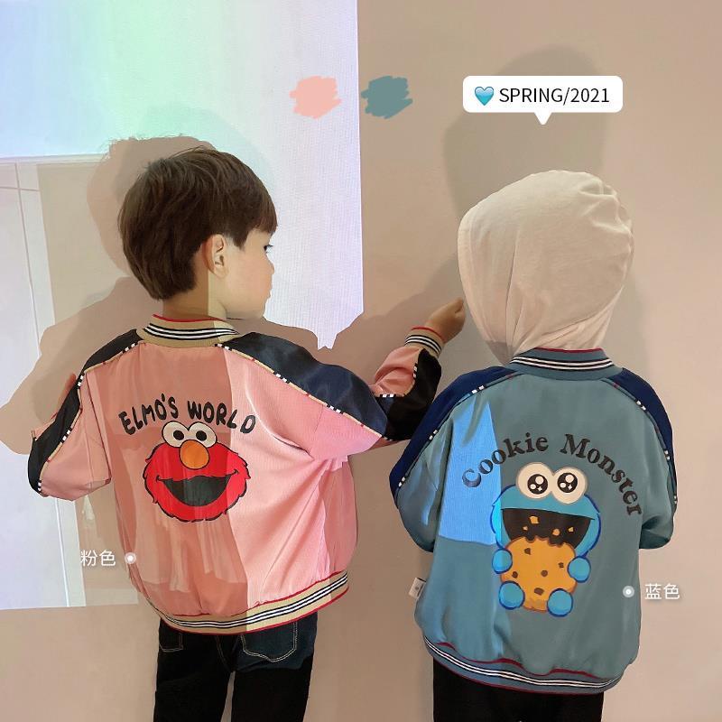 Áo Khoác Bóng Chày Vải Satin Phối Màu Sắc In Hoạt Hình Sesame Street Thời Trang Mùa Xuân Cho Bé Trai