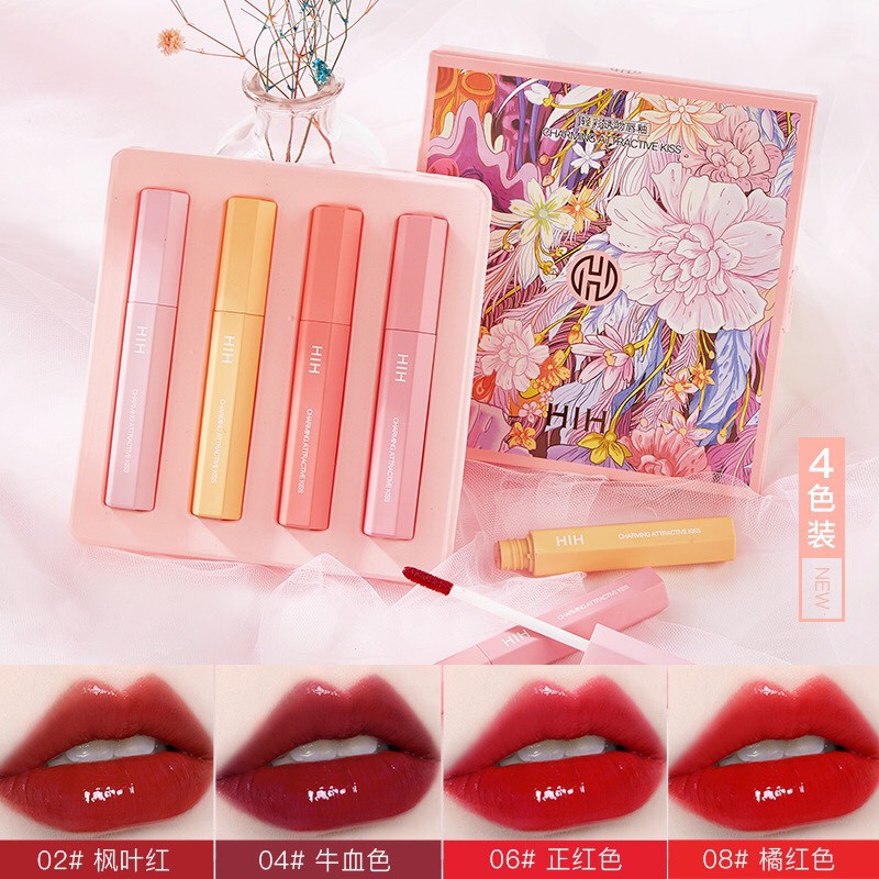 Set hộp 4 cây son kem bóng HIH CHARMING ATTRACTIVE KISS nội địa Trung | BigBuy360 - bigbuy360.vn