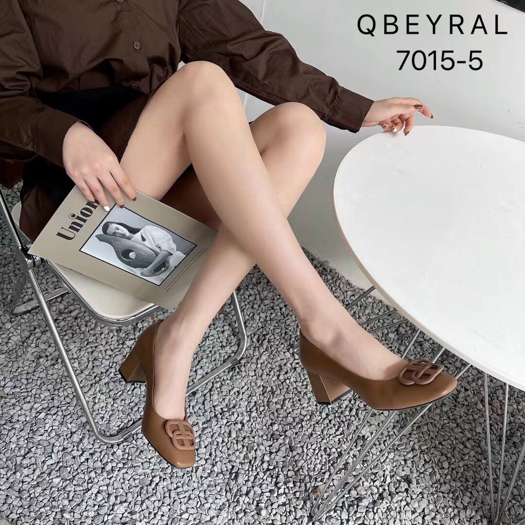 GIÀY CÔNG SỞ NỮ - GIÀY GÓT VUÔNG QBEL TQXK MŨI VUÔNG KHUY HỌA TIẾT CAO 6P DA MỀM