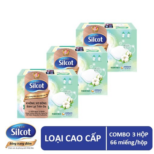 Bộ 3 hộp Bông trang điểm (bông tẩy trang) cao cấp Silcot Premium 66 miếng/hộp