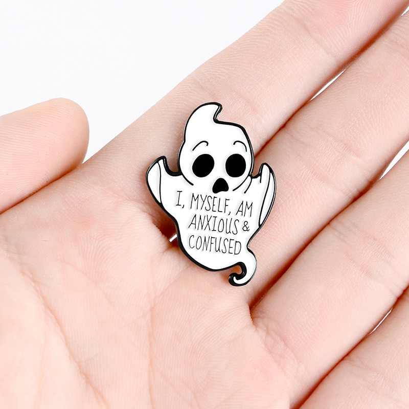 Ghim cài áo sơ mi/túi xách QIHE JEWELRY hình ma dễ thương làm quà halloween cho bạn bè