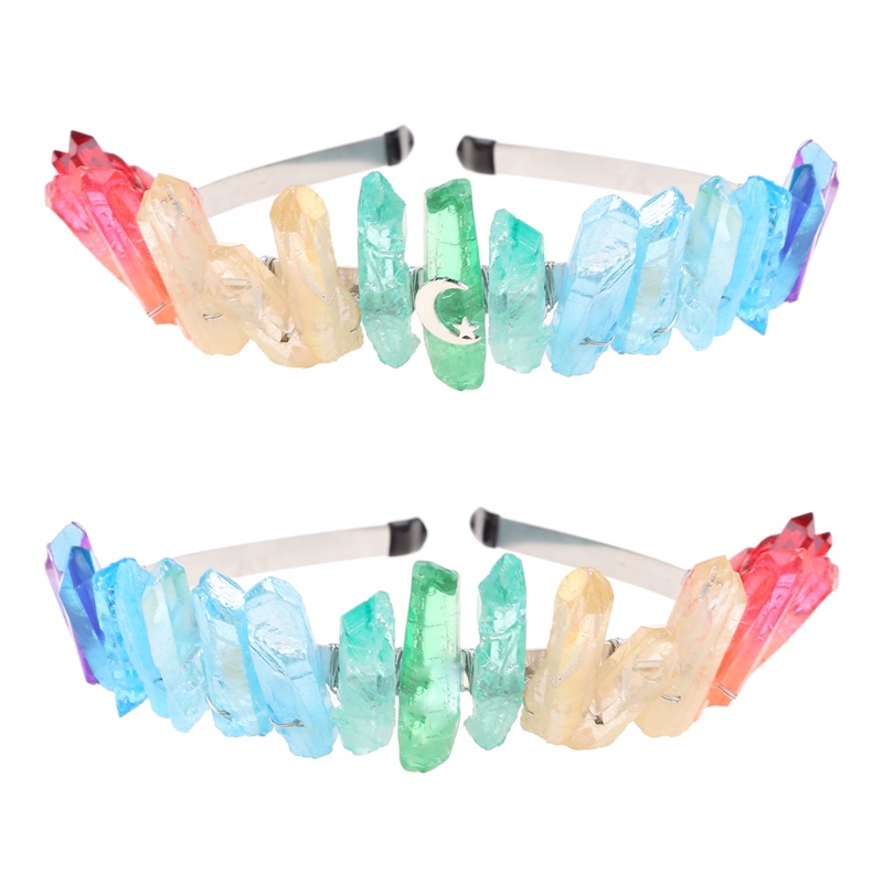 Flgo Băng Đô Cài Tóc Hình Vương Miện Đính Đá Thạch Anh Màu Cầu Vồng Thủ Công Phong Cách Bohemian Dân Tộc