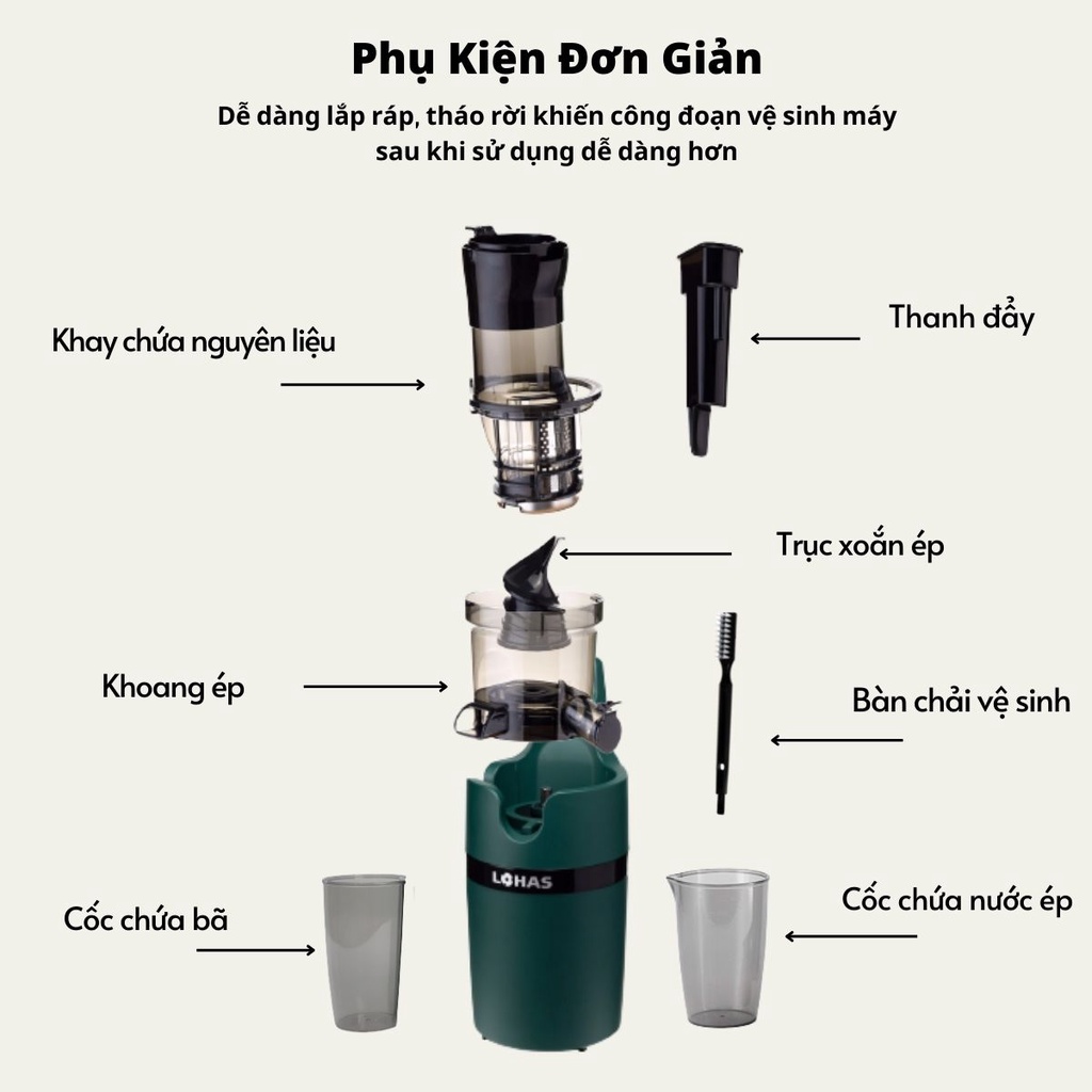 Máy Ép Chậm, Ép Trái Cây Cao Cấp Thương Hiệu LOHAS LS-229 Công Suất Lên Tới 200W