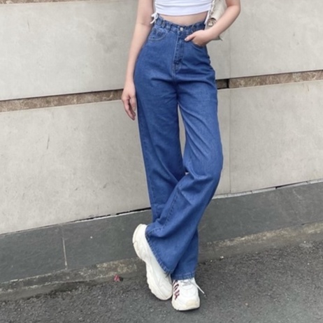 Quần Jean Nữ Ống Suông Lưng Siêu Cao Màu Đen Xanh Cạp Nút | BigBuy360 - bigbuy360.vn