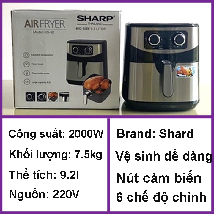 Nồi chiên không dầu Sharp KS-92 dung tích 9,2 lít, nồi nướng nhiệt độ cao lên đến 360 độ nhập khẩu trực tiếp từ Thái Lan