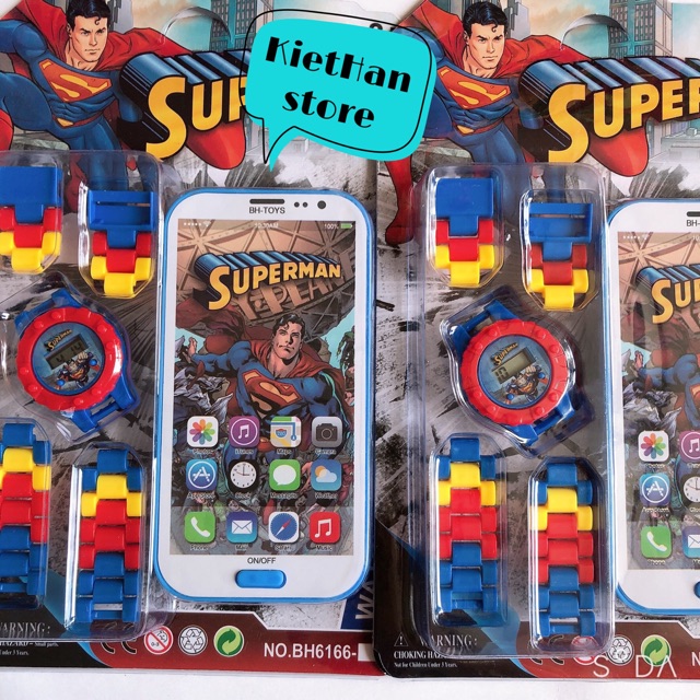Bộ đồ chơi đồng hồ và điện thoại cầm tay hình Super Man cho bé trai