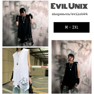 ( Sẵn đen ) ÁO TANK TOP UNISEX NAM NỮ RÁCH TẠO LAYER