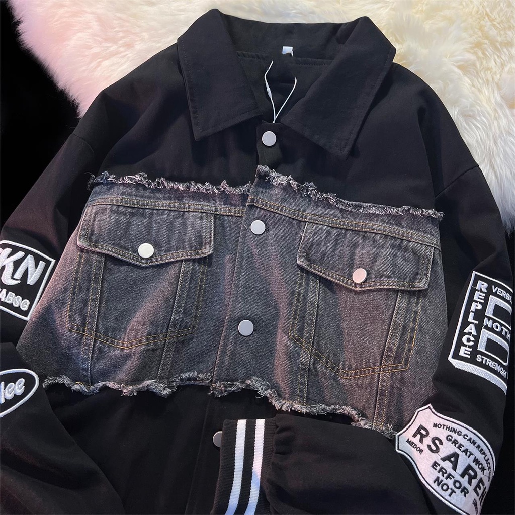 Áo khoác denim ZHELIHANGFEI dáng rộng phong cách retro Mỹ cá tính