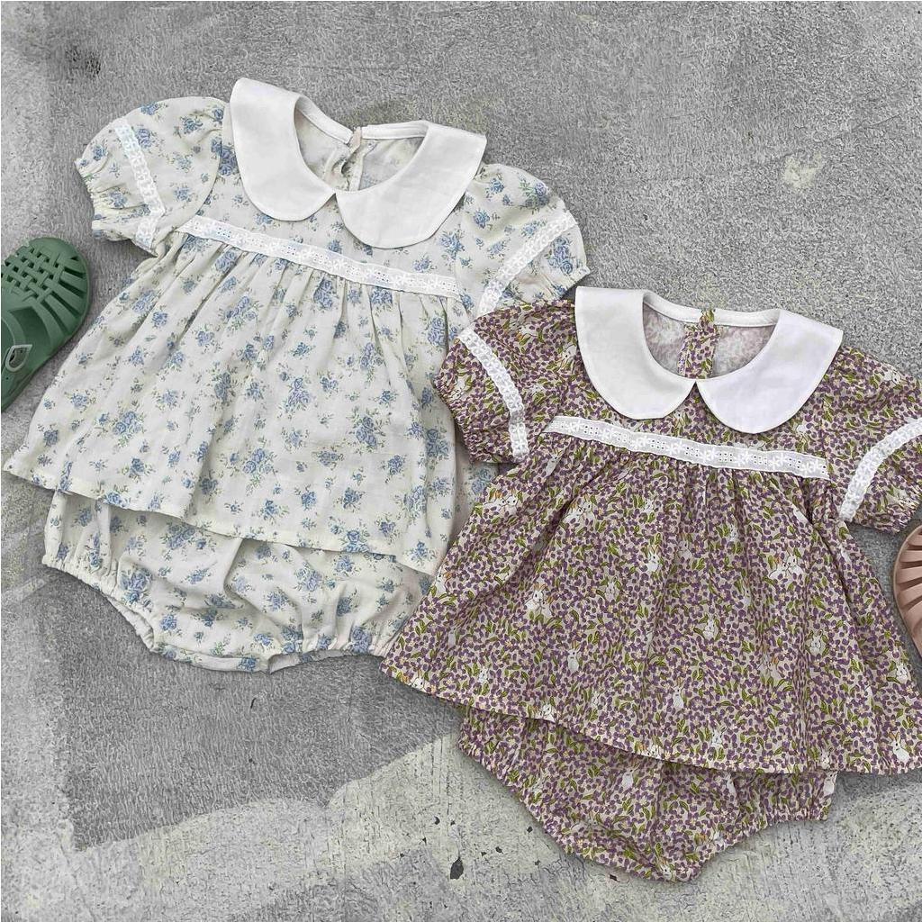 Set Áo Tay Phồng Họa Tiết Hoa Và Quần Short Thời Trang Mùa Hè Cho Bé Gái 0-2 Tuổi