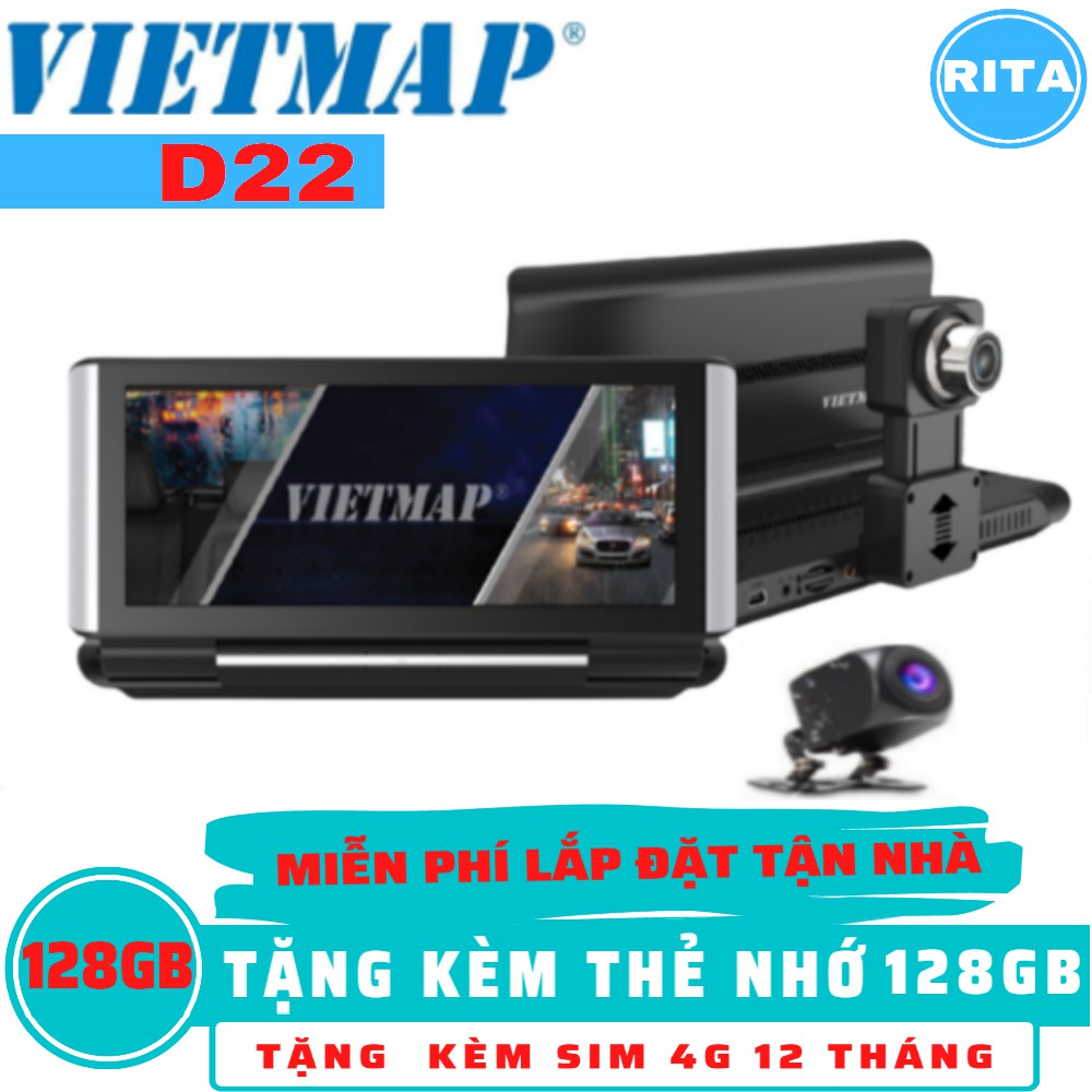 [Miễn Phí Lắp Đặt] Camera Hành Trình Vietmap D22 + [Thẻ Nhớ 128Gb] + [Sim 4G 12 Tháng]