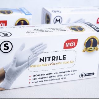 Găng tay y tế không bột NITRILE. 100% cao su thiên nhiên. Bảo vệ da tối ưu không bị dị ứng protein. 1 hộp / 100 chiếc