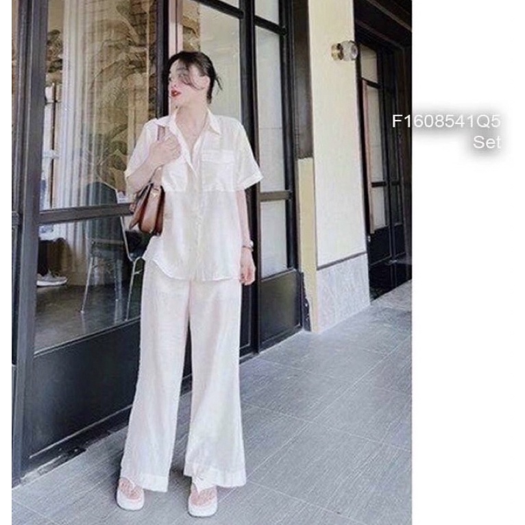 Set đũi áo cổ bẻ hai túi kèm quần dài TT1608