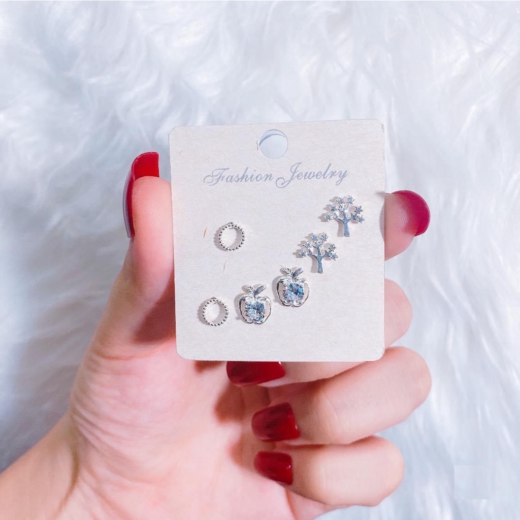 Sét 3 đôi bông tai bạc ta xinh xắn nữ tính - Trang sức bạc Evasilver