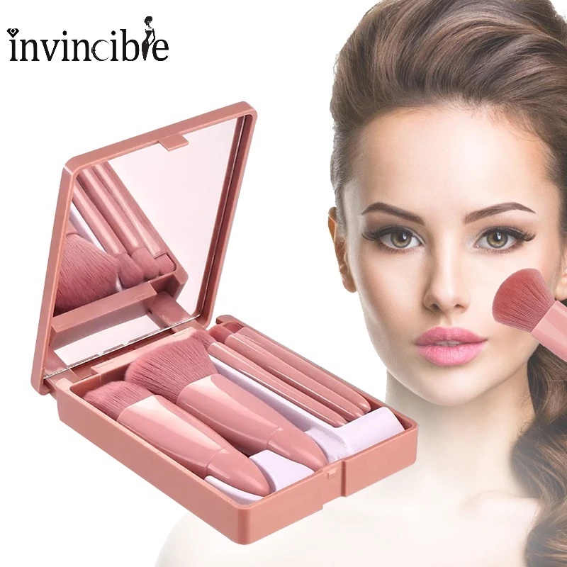 Set 5 Cọ Trang Điểm Lông Mềm Mini Có Gương Và Gương Tiện Lợi