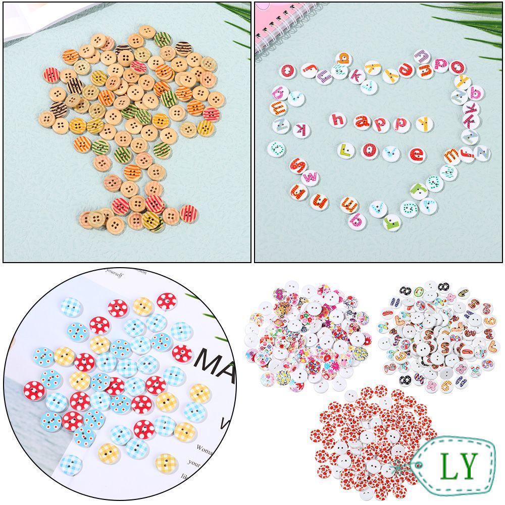 Set 100 nút áo gỗ 2 lỗ in họa tiết trang trí quần áo độc đáo DIY