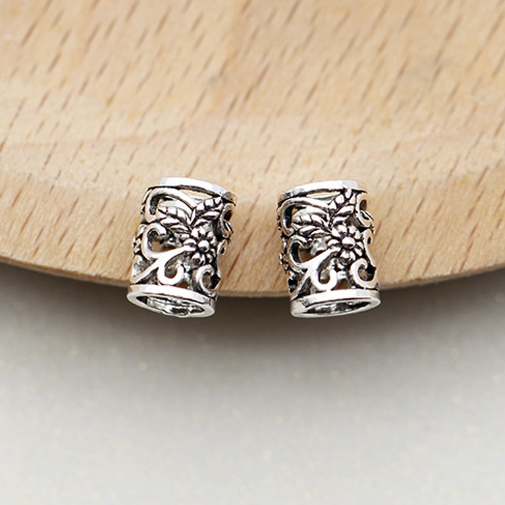 Phụ kiện Charm bạc Ống trụ khắc hoa