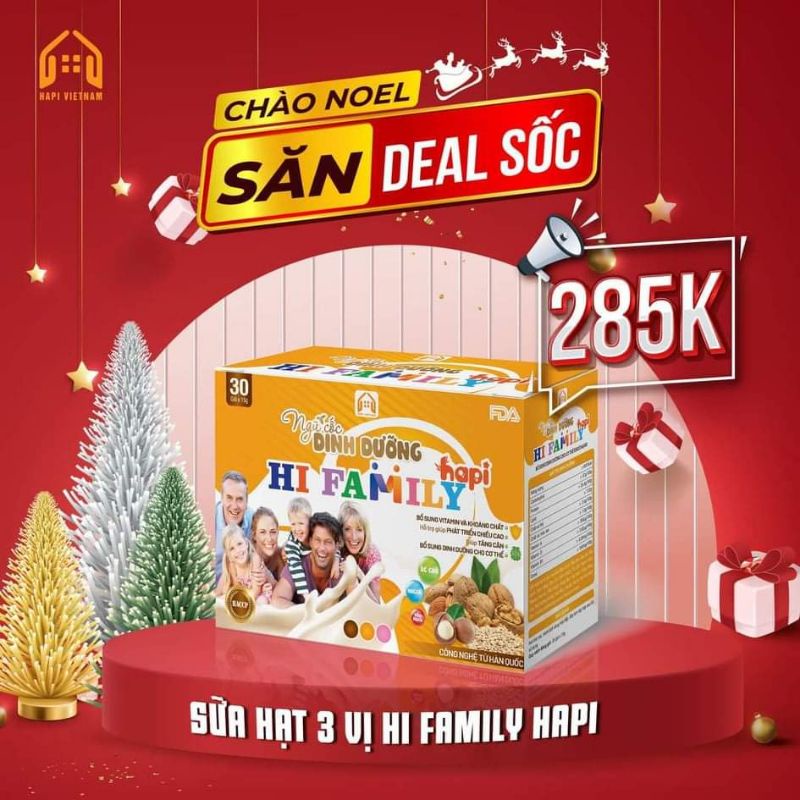 Bột ngũ cốc dinh dưỡng HI FAMILY, ngũ cốc ăn sáng tốt cho cả gia đình 30 gói x 3 vị socola,vani, truyền thống
