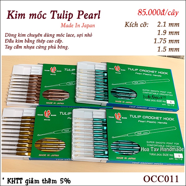 Kim Móc Tulip Pearl - Kim móc Nhật cán nhựa đầu kim bằng thép cao cấp chuyên dùng móc sợi, ren, lace. - Made in Japan