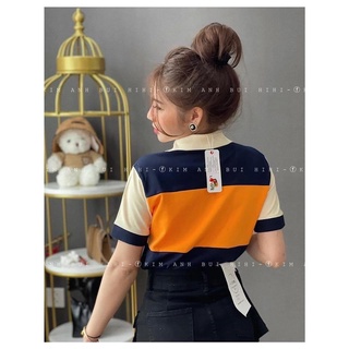 Áo polo nữ phối màu than - cam