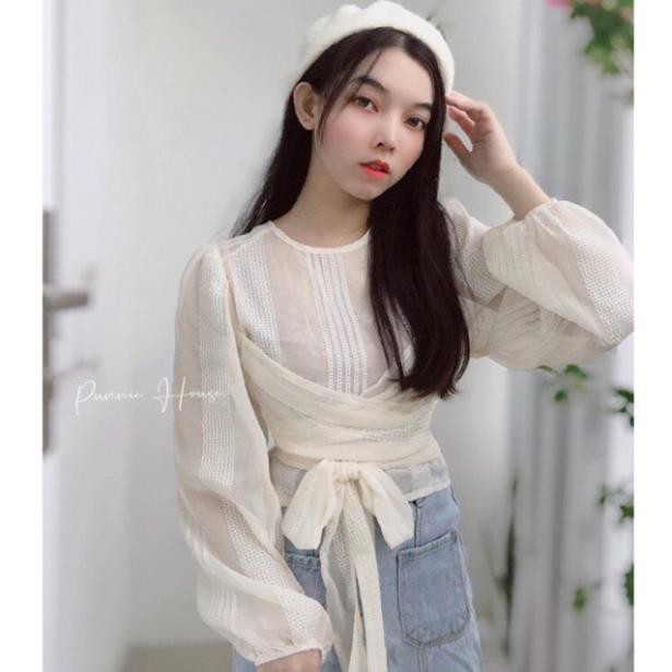 ÁO TAY BỒNG 🎀[Có Ảnh Thật]🎀 THẮT NƠ EO HỞ LƯNG 🎀 PHONG CÁCH NÀNG THƠ NHẸ NHÀNG đẹp