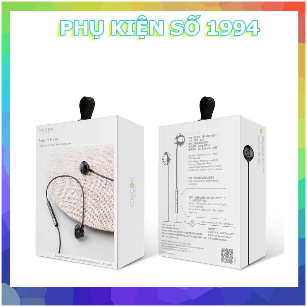 Tai nghe có dây jack 3.5mm công nghệ âm thanh STEREO BASS chính hãng BASEUS ENCOK H06