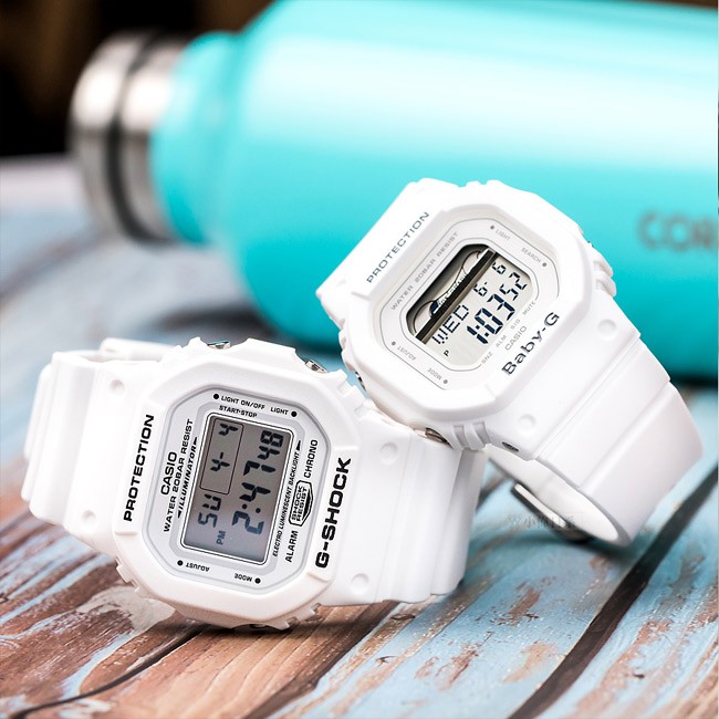 Đồng Hồ đôi Casio G-Shock DW-5600MW-7DR và baby-G BGD-560-7DR Dây Nhựa Trắng - bảo hành 12 tháng