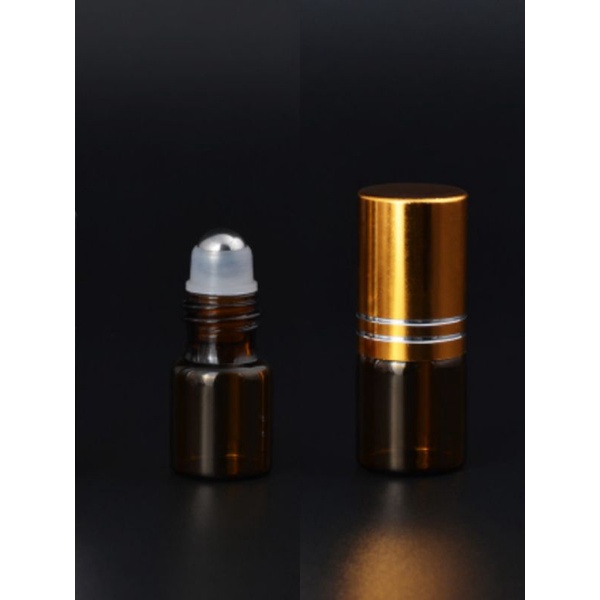 set 5 vỏ 2ml chai thủy Tinh nâu cao cấp bi lăn thép không rỉ 2 màu nắp bạc và vàng ánh kim chiết đựng tinh dầu dubai