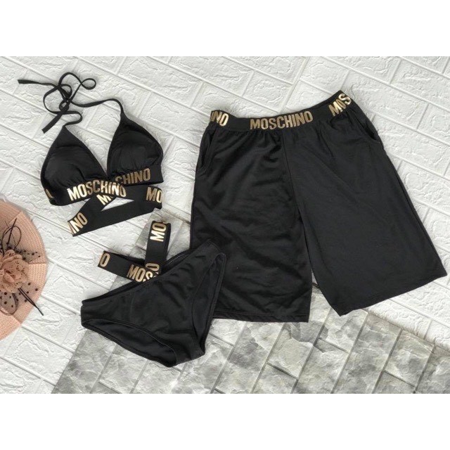 Set Đồ Bơi Cặp Viền Chữ Sang Trọng, Bộ Bikini Đi Biển Nam Nữ Dây Chéo Sexy  - OS037