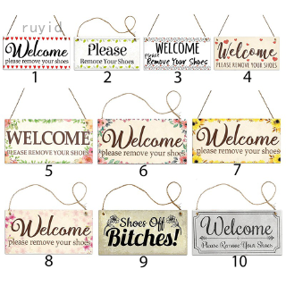 Biển hiệu treo tường bằng gỗ in chữ Welcome Please Remove Your Shoes