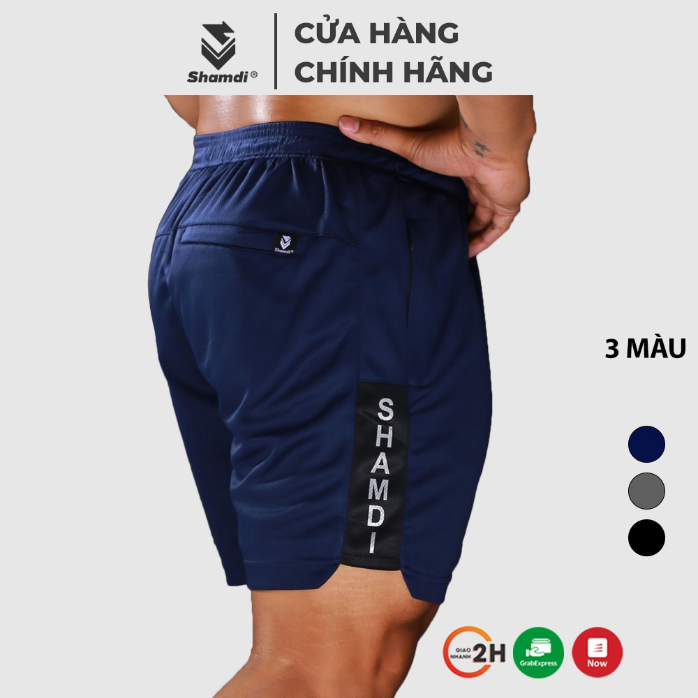 Quần thể thao nam Shamdi, quần short tập gym vải poly-drop, co giãn, form chuyên gym 1044