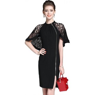 Đầm ôm dây kéo phối ren cánh dơi