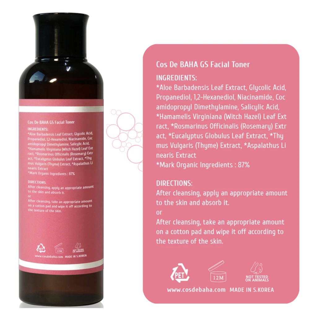 Cos De BAHA - Toner Tẩy Da Chết Và Se Khít Lỗ Chân Lông  AHA / BHA Facial Toner -  200ML (GS)