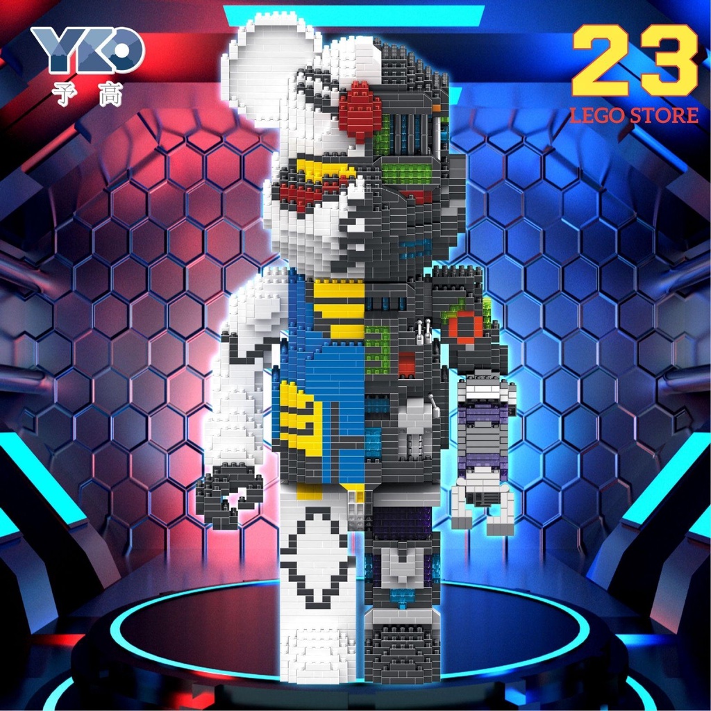 Bộ đồ chơi lắp ghép gấu BearBrick Robot và BearBrick Rick may mắn cao 31cm hãng YKO
