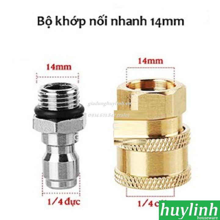 Bộ khớp nối nhanh ren 14 mm - Dùng cho Máy rửa xe hoặc Súng xịt cao áp