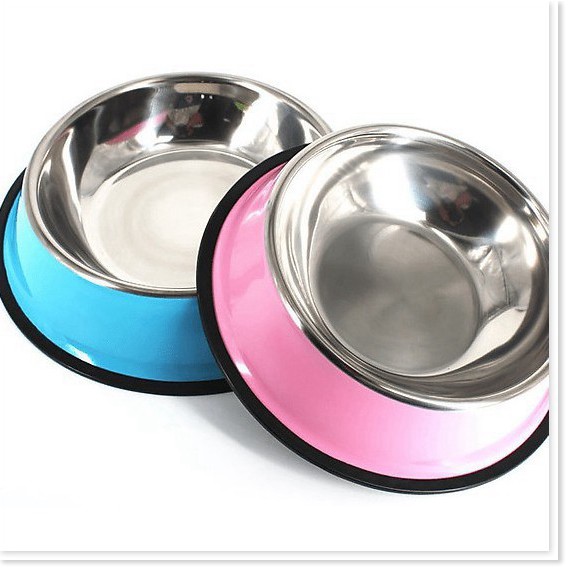 Hanpet.GV- Bát / chén ăn inox chống lật dành cho chó mèo gồm 2 loại bát inox chó sơn màu và bát inox mèo không màu