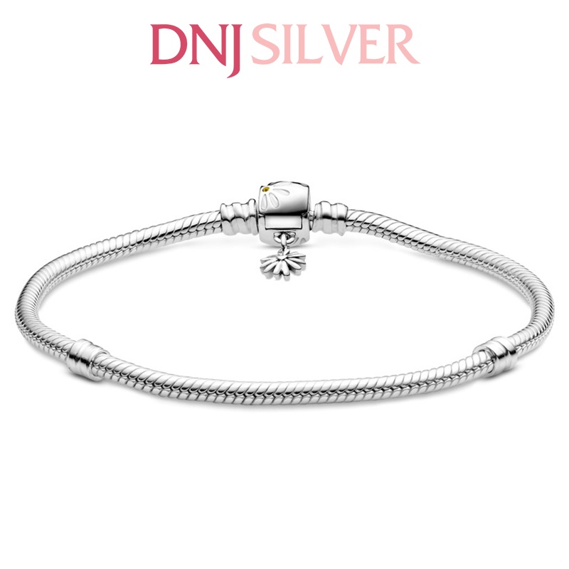 Vòng charm bạc 925 cao cấp - Mẫu vòng Daisy Flower Clasp Snake Chain, có thể mix thêm hạt charm vào vòng theo ý thích