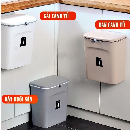 Thùng rác treo tủ bếp dán tường nhà vệ sinh có nắp đậy thông minh dung tích 9 lít
