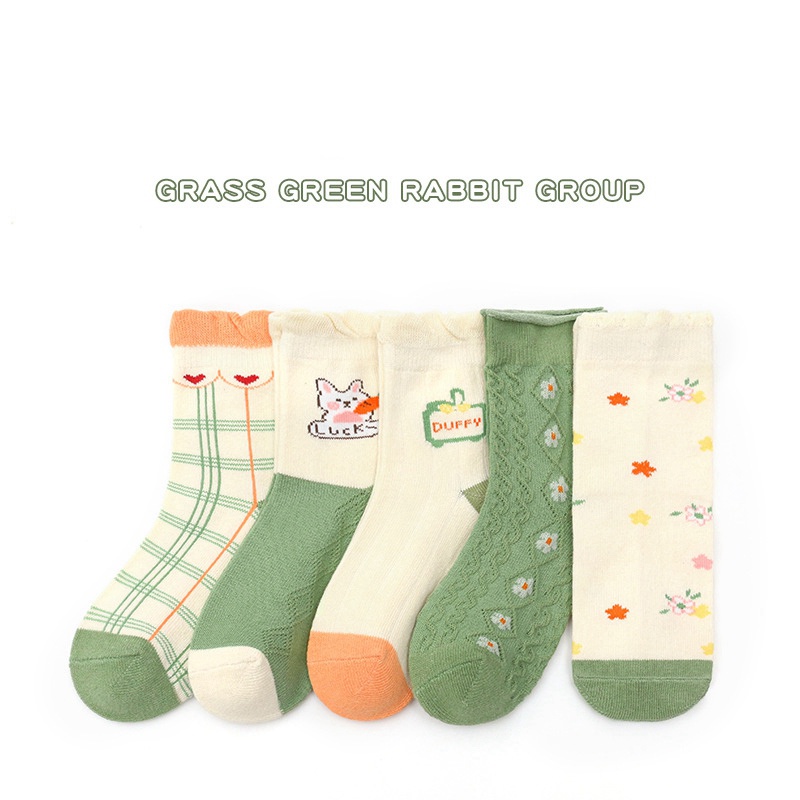 Set 5 Đôi Vớ Cotton Dễ Thương Cho Bé Gái Từ 1-12 Tuổi