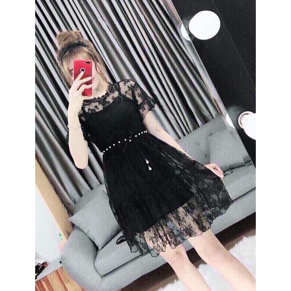 🌸 Đầm xòe ren phối lưới siêu xinh
