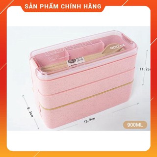 Hộp đựng cơm,đồ ăn làm lúa mạch 3 tầng + kèm thìa