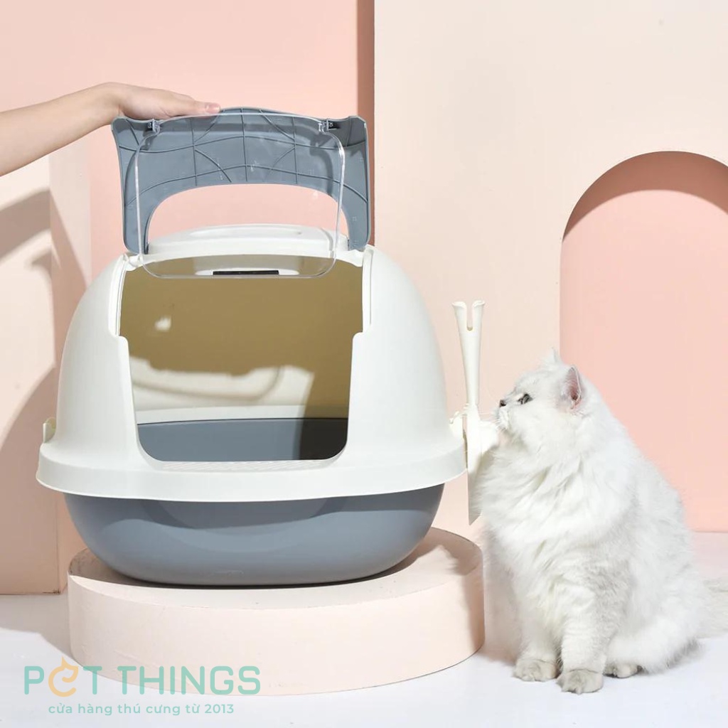 Chậu Nhà vệ sinh cho mèo PakeWay kèm xẻng, 2 loại kín và có nắp, nhiều size lớn nhỏ